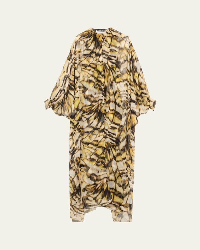 Abstract Butterfly Silk Chiffon Kaftan